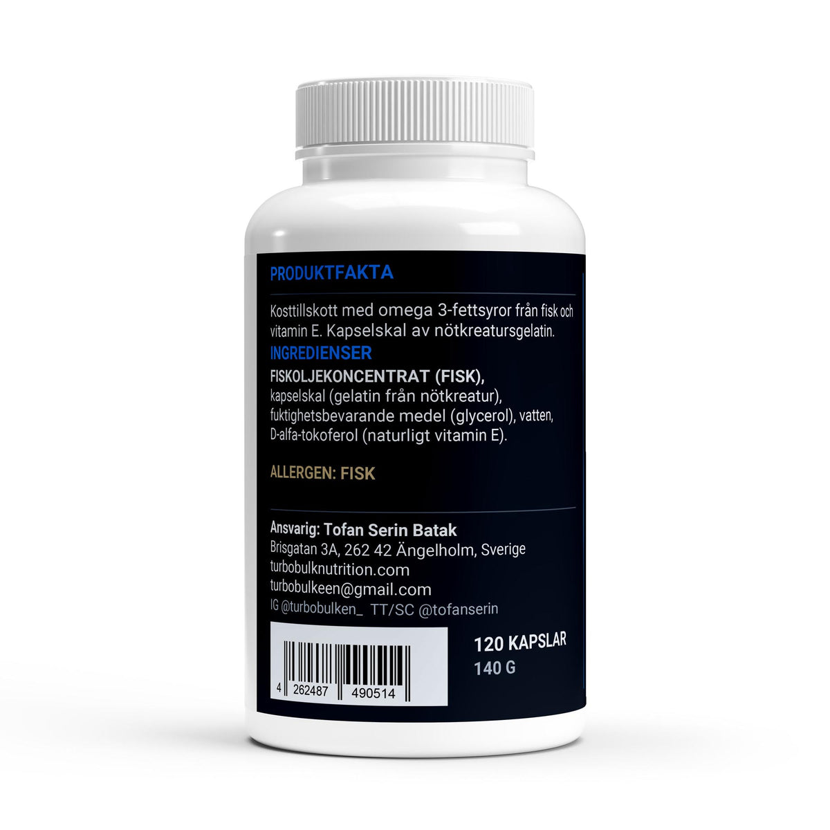 Turbo Omega 3 120 kapslar – produktbild snett från höger