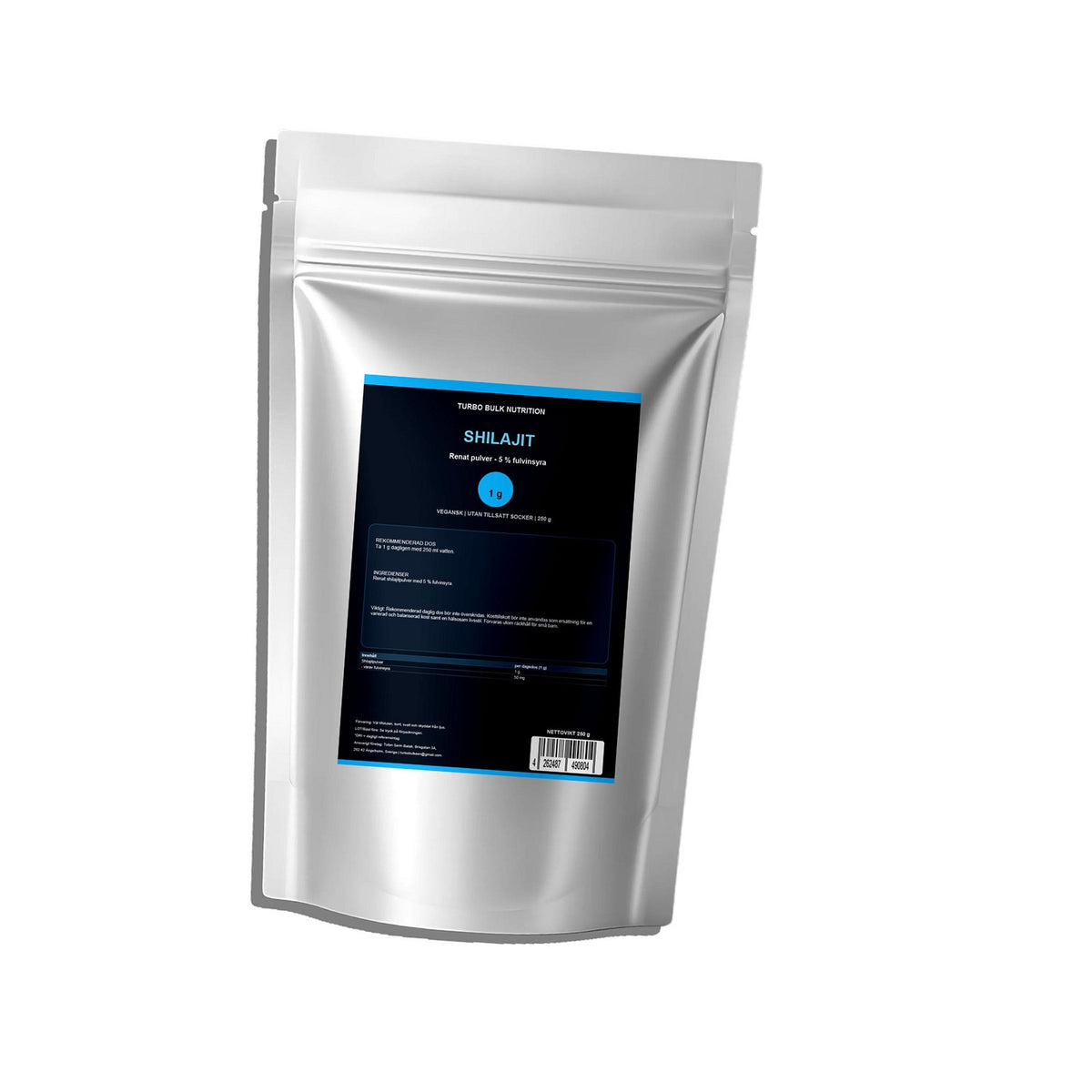 Turbo Shilajit 250 g – produktens baksida