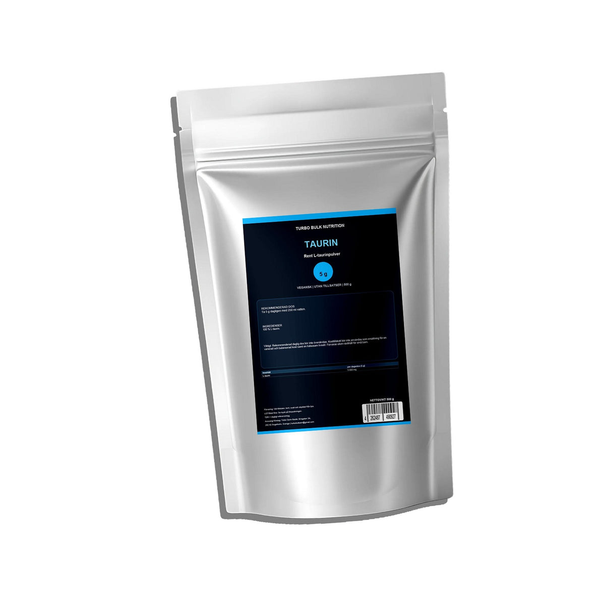 Turbo Taurin 500 g – produktens baksida